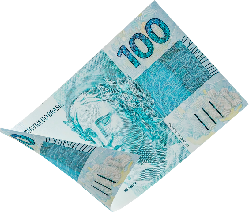 Brazilian money 100 reais banknote flying in realistic 3d render