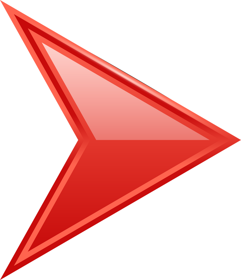 Pointy red arrow. Triangular glossy shape element